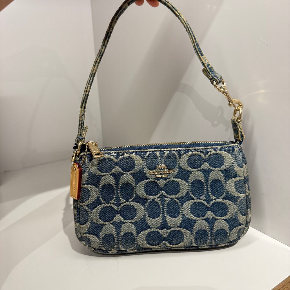 New‼️Coach Nolita 19 In Signature Regenerative Cotton Denim CFU94 Gold/Denim